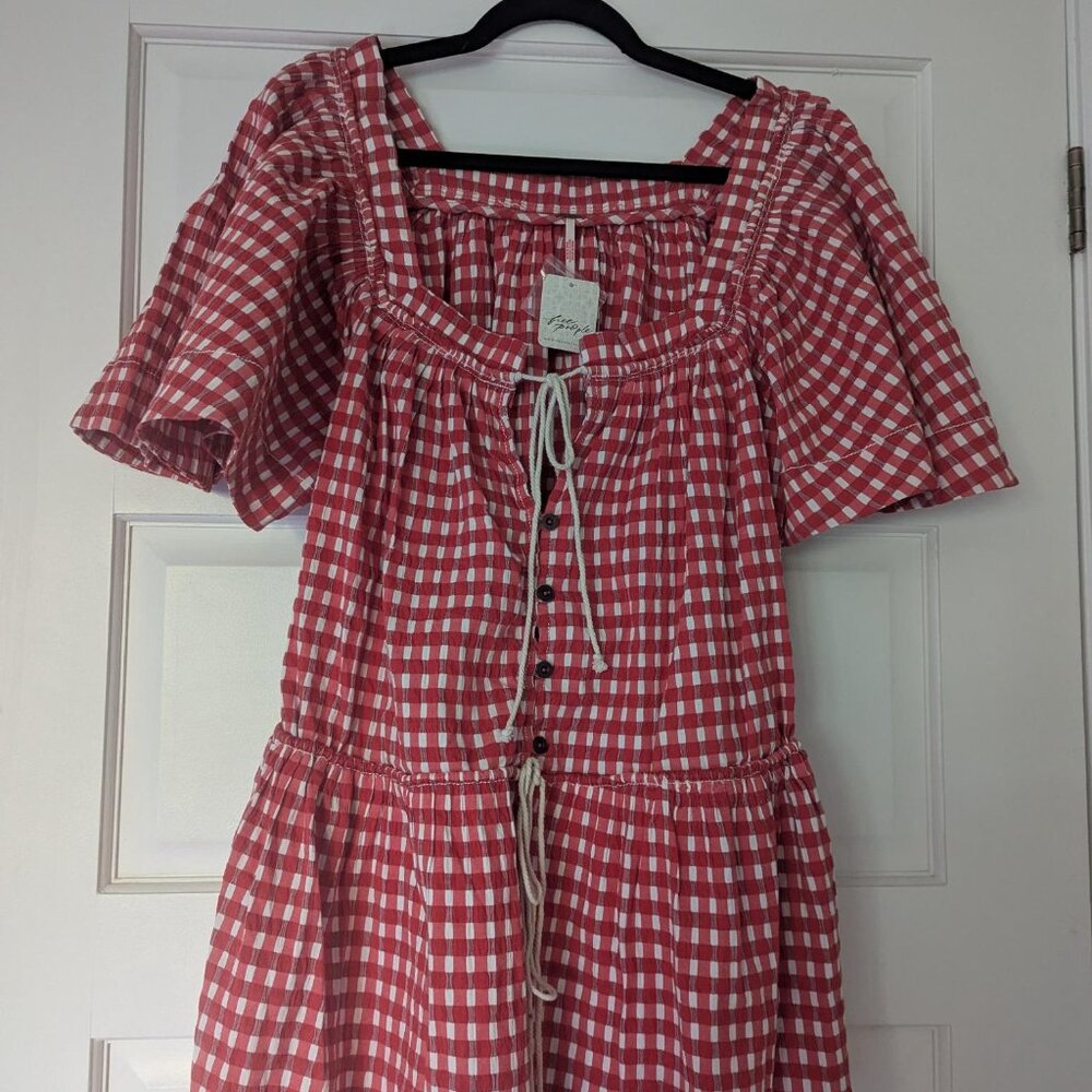 Free People Red Gingham Babydoll Mini Dress - Picture 6 of 6